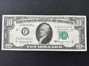 1963 A Green Seal $10 Dollar Federal Reserve Note Uncirculated