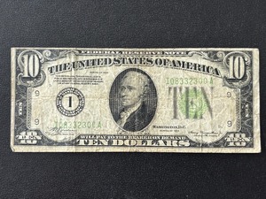 lot 23 image: 1934 Green Seal $10 Dollar Federal Reserve Note