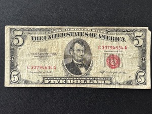 lot 25 image: 1953 B Red Seal $5 Dollar Note