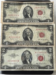 lot 53 image: 1953 Red Seal $2 Dollar Notes