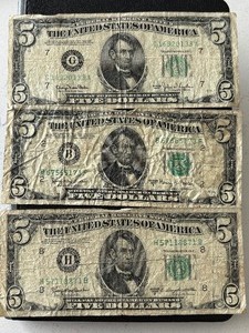 lot 56 image: 1950 Green Seal $5 Dollar Federal Reserve Notes