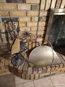 Fireplace Poker & Log Holder Set with Glove