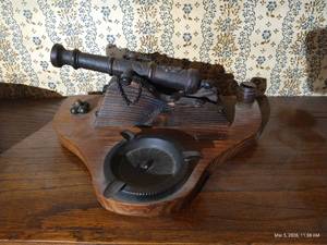 Metal Cannon on Wooden Base - 11 Wide