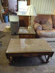 Coffee Table with Folding Leaves, End Table, & Lamp