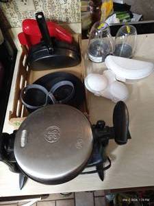 Waffle Maker, Microwave Egg Poacher, Omelet pan, Stovetop Omelet Pan, and Ninja Blender Canisters