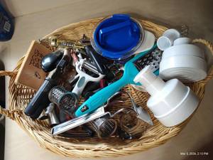 Basket of Graters, Peelers, Corkscrews, Can Openers, Patty Makers, Etc.