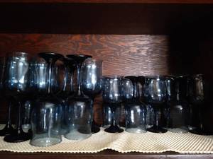 (11) Tall & (10) Short Cobalt Blue Stemware Glasses