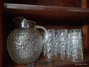 Textured Glass Pitcher with (9) Glasses