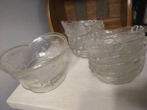 Glass Serving Bowl & (12) Matching Glass Bowls