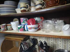 Shelf of Mugs, Ramekins, & Small Bowls