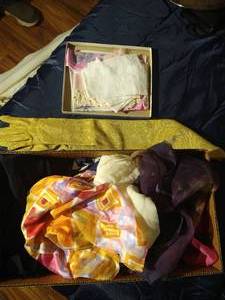Scarves, Long Gold Gloves, & Vintage Handkerchiefs