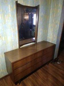Mid-Century Modern Dresser with Louvered Drawers & Mirror