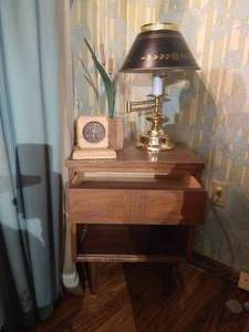 Mid-Century Modern Nightstand with Louvered Drawer & Contents