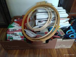 Crafting Lot - Embroidery Hoops, Sewing Supplies, Etc.