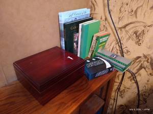 Golf Lot - Wooden Box, Golf Books, Balls, Cards