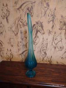 Blue Glass Swung Vase - 17 Tall