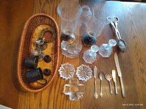 Basket of Misc. Candleholders, Ash Trays, Etc.