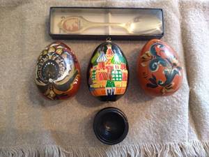 Eastern European Painted Eggs & Spoon