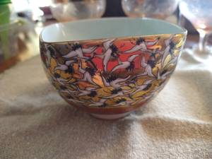 Vintage Japanese Thousand Cranes Design Porcelain Bowl