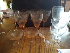 Vintage Etched Pink Stemware & Misc. Stemware