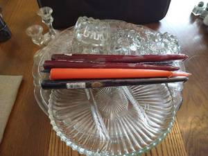 Glass Platters, Candleholders, & Candles