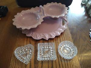 Mauve Serving Pieces & Glass Ashtrays