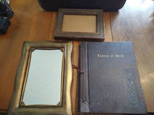 Very Pretty Leaves of Gold Book, Heavy Mirror, & Wooden Frame