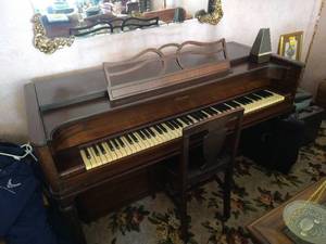Baldwin Aerosonic Piano with Antique Wooden Chair & Metronome