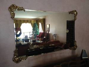 Very Large Gold-Toned Decorative Wall Mirror