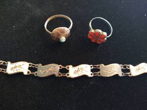 Sterling Silver Bracelet & (2) Unmarked Rings