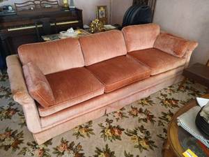 Vintage Salmon-Colored Velour Sofa
