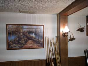 38 x 26 Nature Scene by Diane L. Ramanello & (2) Brass & Wood Swans