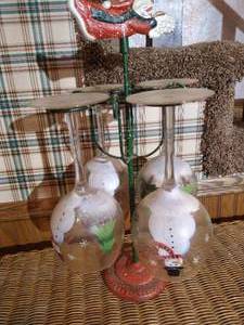 Hand-Painted Snowman Glasses & Rack