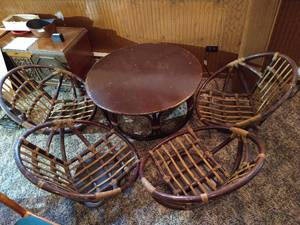 Mid-Century Bohemian Papasan Conversation Set