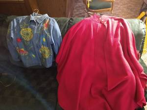 Ladies Embroidered Jean Jacket & Red Cloak