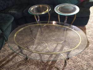Metal & Glass Coffee Table with Matching End Tables