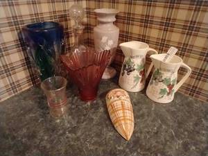 Colored Vases, Crystal Decanter, Etc.