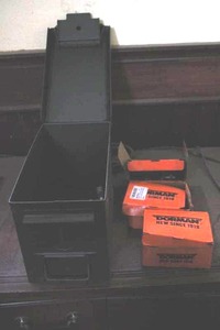 lot 114 image: Vintage metal ammo box with Dorman ...