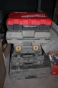 lot 299 image: Stack of empty Milwaukee, Hitachi, ...