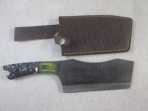 lot 1 image: (FS) 12 Cleaver with Leather Sheat...