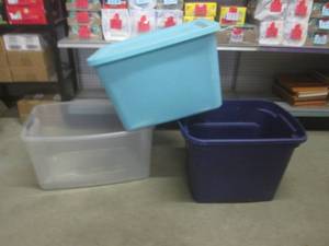 lot 112 image: (BR1) 3 Totes  1 with Lid...