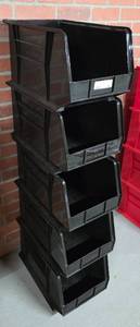 Lot of 5 Plastic Stackable Bins - 18 x 11 x 10, Black