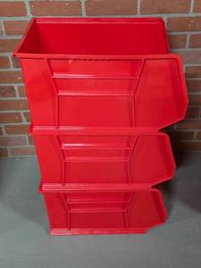 Lot of 3 Plastic Stackable Bins - 18 x 11 x 10, Red