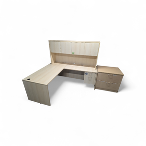 L-Shaped Desk with Hutch and 2 Drawer Filing Cabinet