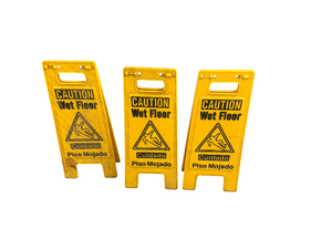 (3) Caution Wet Floor Signs  Folding Safety Signs  Commercial  Janitorial