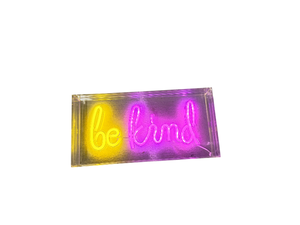 LED Neon Be Kind Sign  12 Light Up Wall Decor  Pink & Yellow