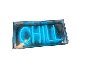 LED Neon CHILL Sign  Blue Light Up Wall Decor  Acrylic Frame