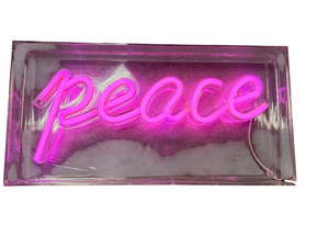 LED Neon Peace Sign  Pink Light Up Wall Decor  Plastic Frame