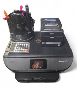 Office Supplie Mega Lot  HP Envy Photo 7155  Citizen TZ30-M01  Calculator Loaded Pen Caddy