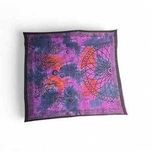 boho-style tie-dye wall tapestry featuring a dreamcatcher and feather design 84x84